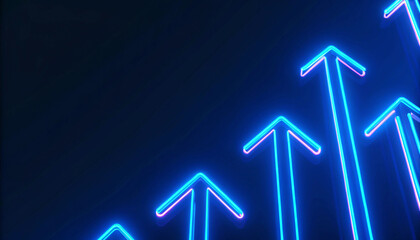Neon Arrows Pointing Upwards on a Dark Blue Background Symbolizing Growth