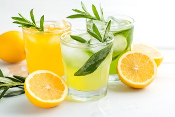 Fototapeta premium Refreshing summer cocktails with citrus fruit and herbs infusions