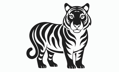 Tiger silhouette icon, minimalist wild animal, black vector illustration, simple tiger graphic