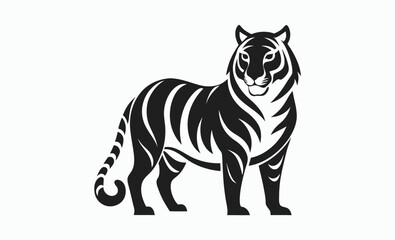 Tiger silhouette icon, minimalist wild animal, black vector illustration, simple tiger graphic