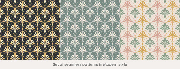 Set of seamless patterns in Art Nouveau style. Vector patterns for wallpaper, textile, packaging