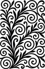 Seamless black floral vector pattern with vintage ornamental leaves and swirling decorative elements