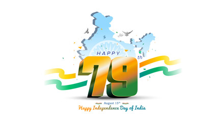 Happy Independence Day India concept. India 79th freedom anniversary celebration and tricolour patriotic background illustration.