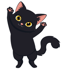 Stretching cat happy cat with front legs raised.