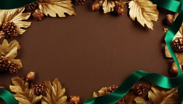 golden leaf frame holiday display card, template