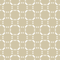 Gold geometric seamless texture. Minimalist vector abstract ornament pattern with grid, checkered lattice. Simple luxury golden background. Repeating design for print, decor, textile, plaid, quilt