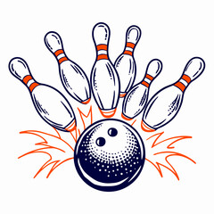 Bowling Ball Striking Pins Illustration