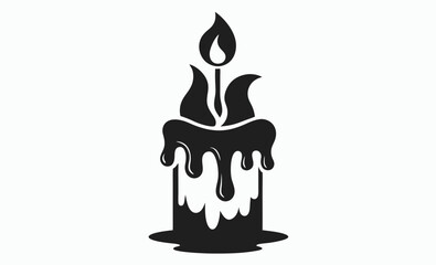 Melting wax candle icon, minimalist candle vector, simple flame silhouette, white background graphic