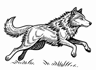 Running Wolf Line Art: Black and White Illustration