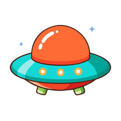 Bright Cartoon UFO Flying Saucer Spaceship Flat Vector Illustration