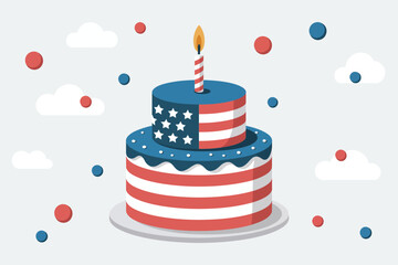 Minimal layer cake vector set. Red frosting, navy stars, birthday theme for American independence day fun celebration  