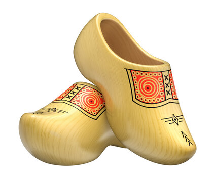 Traditional yellow dutch wooden shoes isolated on transparent background - 3d PNG illustration