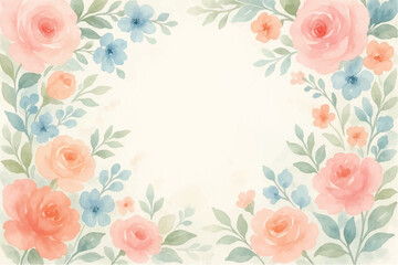 Vintage floral background with romantic pink roses, elegant frame, and decorative hearts for a wedding or Valentine's Day card design