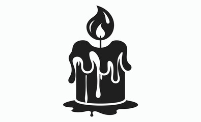 Melting wax candle icon, minimalist candle vector, simple flame silhouette, white background graphic