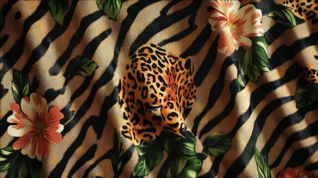 A vibrant and wild leopard print fabric, perfect for fashionable upholstering or as a chic home decor item.