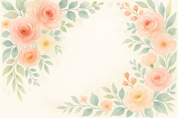 Vintage floral background with romantic pink roses, elegant frame, and decorative hearts for a wedding or Valentine's Day card design