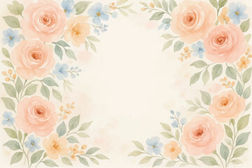 Vintage floral background with romantic pink roses, elegant frame, and decorative hearts for a wedding or Valentine's Day card design