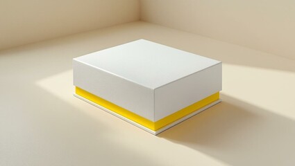 White Rectangular Box with Thin Yellow Edge on Cream Surface