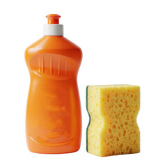 Dish Soap Bottle and Sponge on Isolated transparent background png. generated with AI