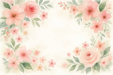 Obraz premium Vintage floral background with romantic pink roses, elegant frame, and decorative hearts for a wedding or Valentine's Day card design