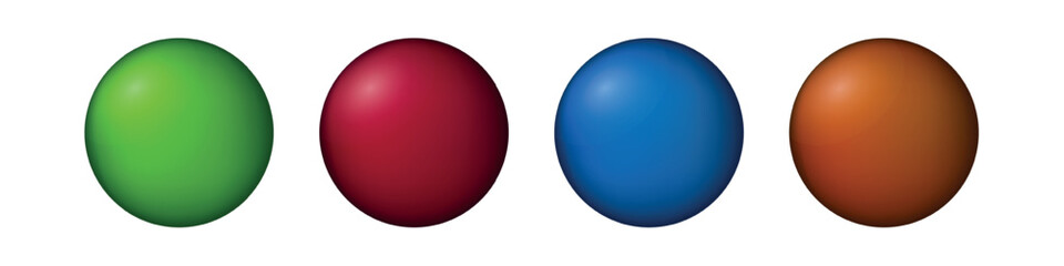 Set with glass colorful balls. Glossy realistic ball, 3D abstract vector illustration highlighted on a white background. Big metal bubble with shadow.