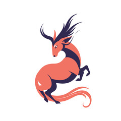A stylized illustration of a deer with a dynamic pose, leaping gracefully