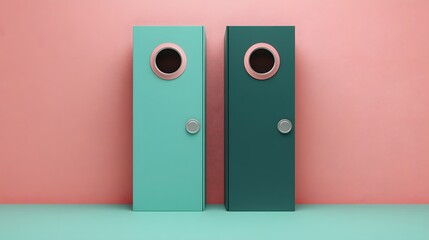 Teal and Green Doors Minimalist Abstract Background