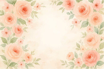 Obraz premium Vintage floral background with romantic pink roses, elegant frame, and decorative hearts for a wedding or Valentine's Day card design