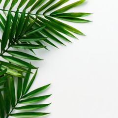 Close-up shot of vibrant green palm leaves against a neutral backdrop, inviting a sense of calm and freshness.