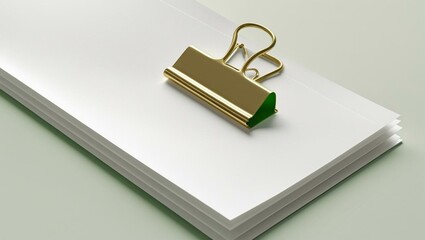 White Paper Mockup with Gold Binder Clip and Green Accents
