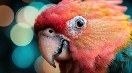 Fototapeta premium A close-up portrait of a vibrant macaw displaying its stunning colors, showcasing the intricate details of its feathers and striking facial features, symbolizing nature’s beauty.