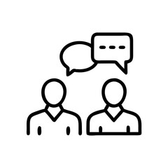 "Business Consultant Icon with Gear in Speech Bubble Representing Technical Support or Process Optimization – Silhouette Style on White Background"