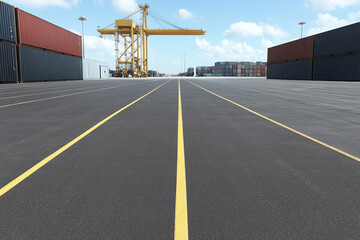 Fototapeta premium Shipping port with cranes loading containers onto a vessel