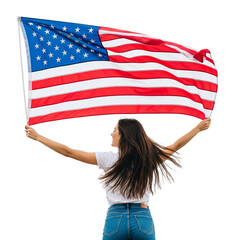 woman holding usa flag on Isolated transparent background png. generated with AI