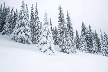 Snow-covered trees create a serene winter landscape in nature