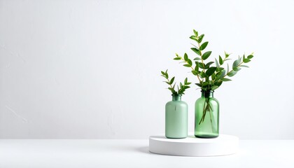 Vases with greenery on a minimalist background