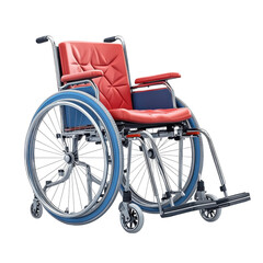Fototapeta premium Elegant Wheelchair in Red and Blue for Mobility Needs and Independence on transparent background