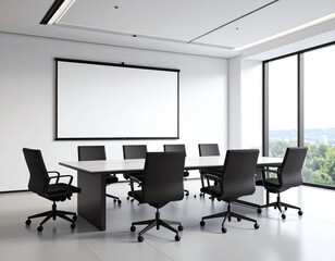 Modern office conference room with large windows