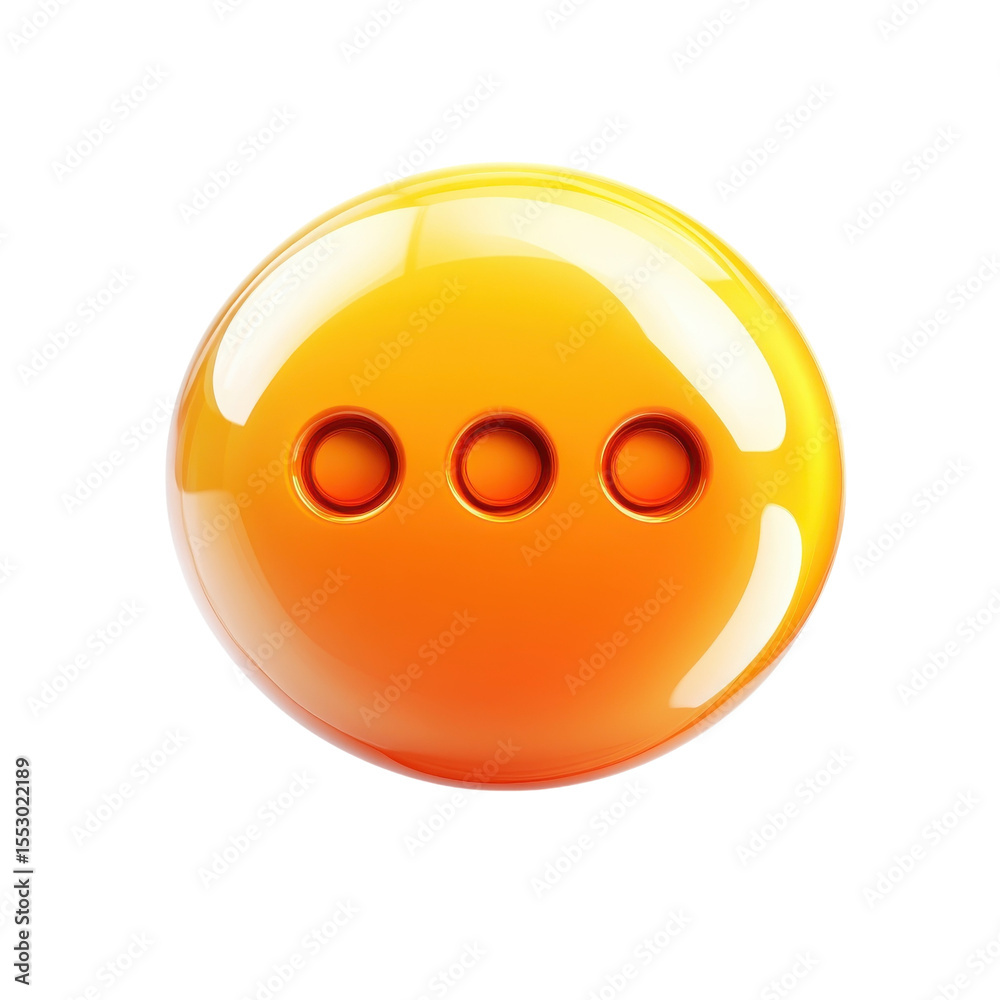 Poster glossy orange ellipsis icon three dots user interface design web element on transparent background