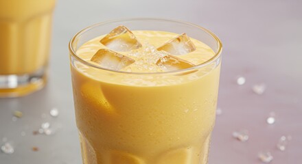 Refreshing Mango Lassi with Ice Cubes, a Creamy Delight