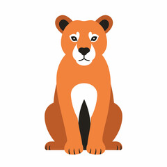 A stylized illustration of a lioness sitting majestically. Its orange coat contrasts beautifully against the white background. The lioness's posture and expression evoke a sense of calm power. 
