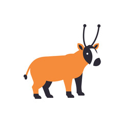A stylized oryx illustration with vibrant orange and black color blocking. It is a bold and playful illustration