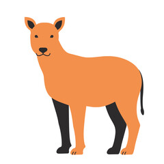 A stylized illustration of a dhole, a wild dog species. The dhole is depicted in a simplified, flat design with orange body and black legs.