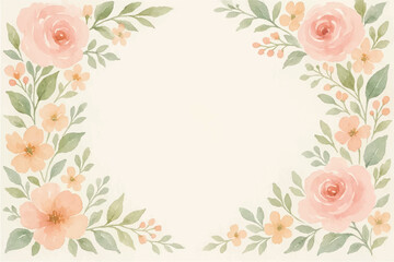 Vintage floral background with romantic pink roses, elegant frame, and decorative hearts for a wedding or Valentine's Day card design