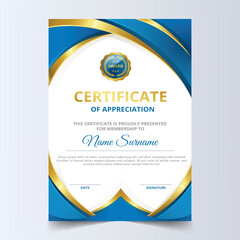Blue gold stylish certificate template