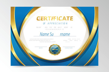 Obraz premium Blue gold stylish certificate template