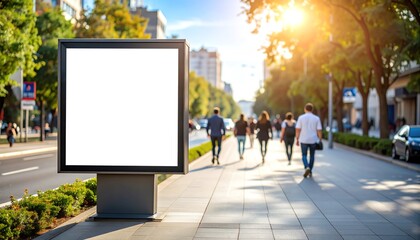 Urban street view with blank advertisement board.