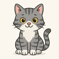 Cute Cartoon Kitten Sitting Vector Illustration