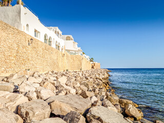 Beach in front of the medina of Hammamet, Tunisia