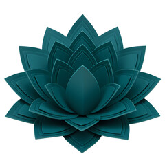Teal Geometric Lotus Blossom A Digital Rendering of a Symmetrical Flower isolated on transparent bacckground